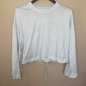 Aritzia Wilfred Axel Top 3/4 Bell Sleeve Drawstring Hem Blue